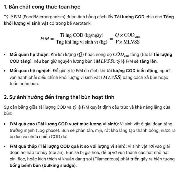 Mối liên hệ bản chất giữa tải lượng COD và tỷ lệ F/M