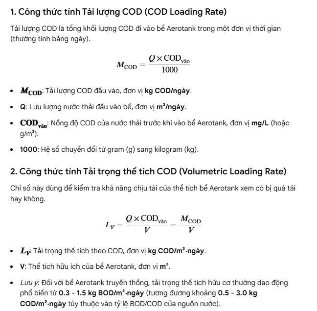 Công thức tính tải lượng COD