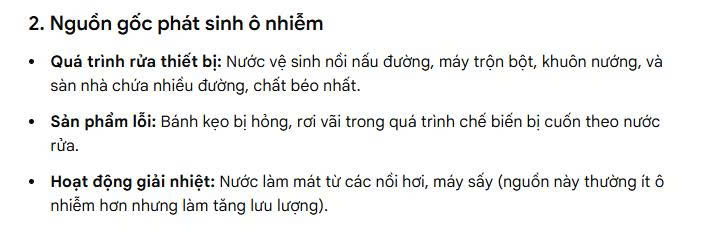 Chỉ tiêu ô nhiễm điển hình nước thải xử lý bánh kẹo