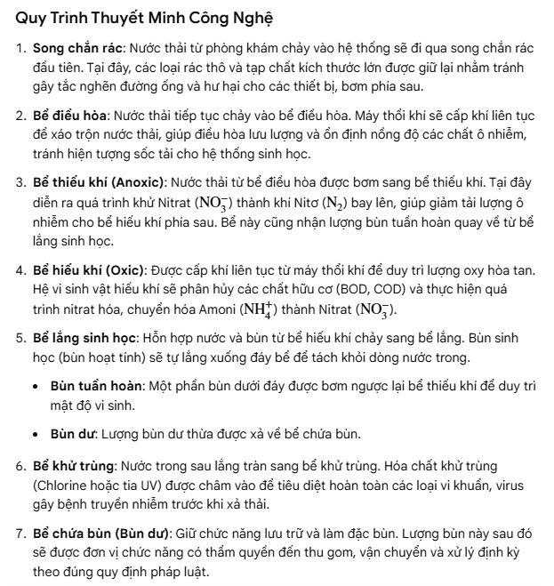 Quy trình công nghệ xử lý nước thải phòng khám